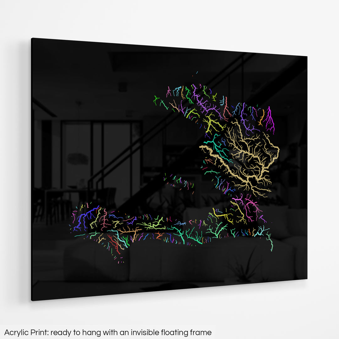 Haiti - River basin map, rainbow colours - Wall Art