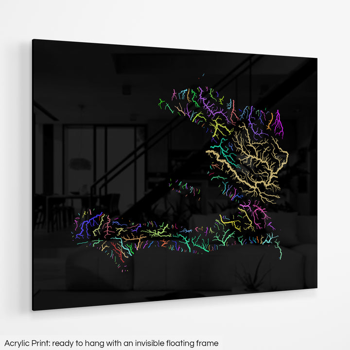 Haiti - River basin map, rainbow colours - Wall Art