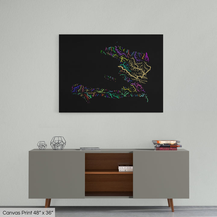 Haiti - River basin map, rainbow colours - Wall Art