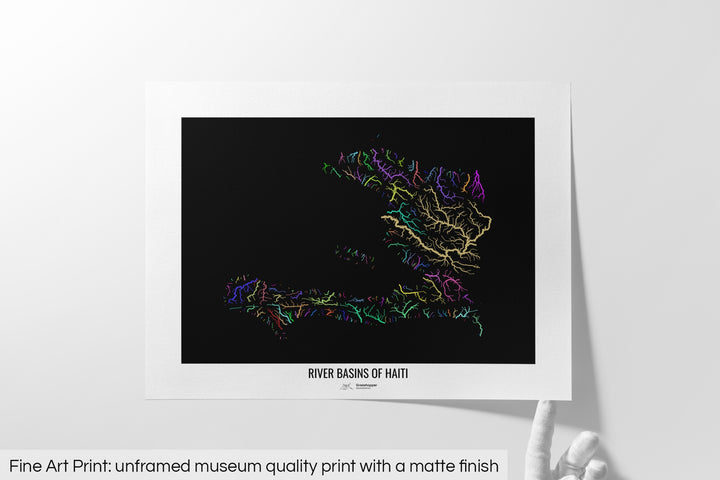 Haiti - River basin map, rainbow colours - Wall Art