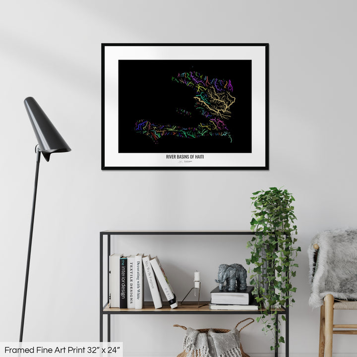 Haiti - River basin map, rainbow colours - Wall Art