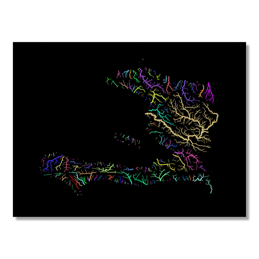 Haiti - River basin map, rainbow colours - Wall Art
