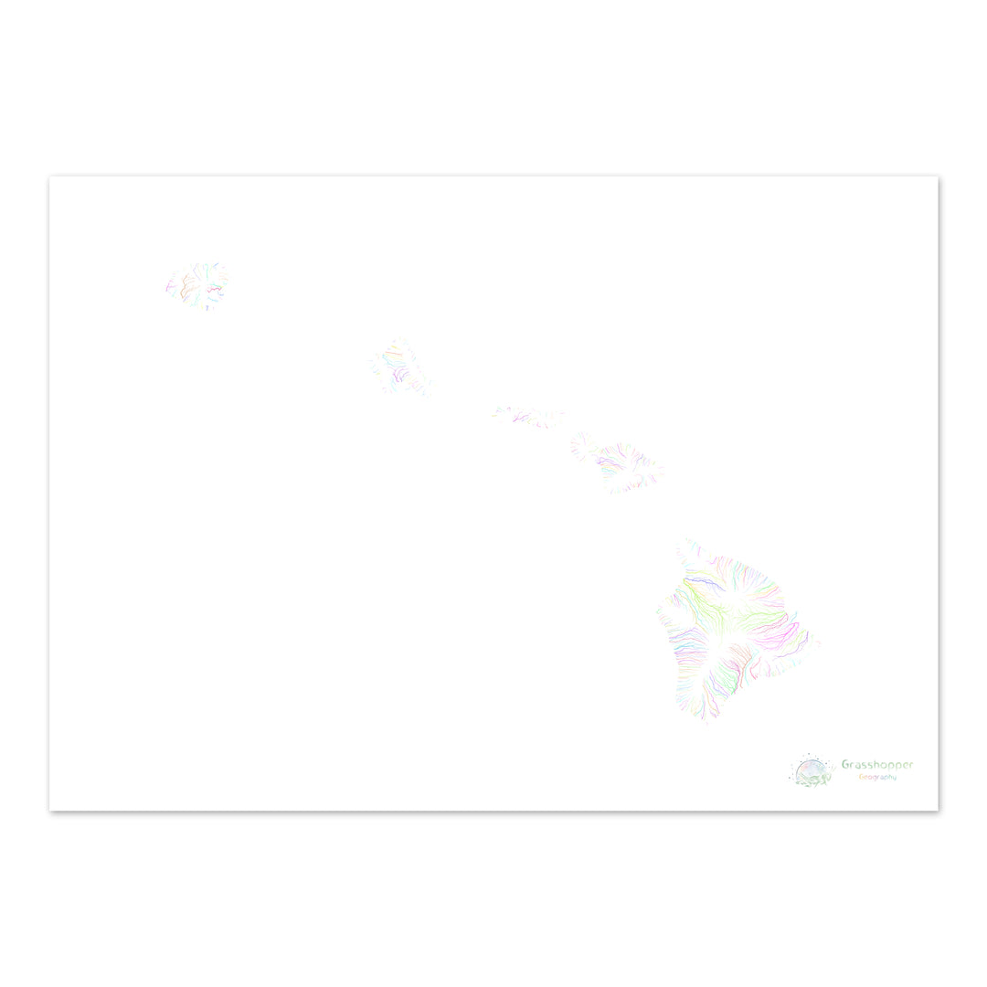 Hawaï - Carte du bassin fluvial, pastel sur blanc - Fine Art Print