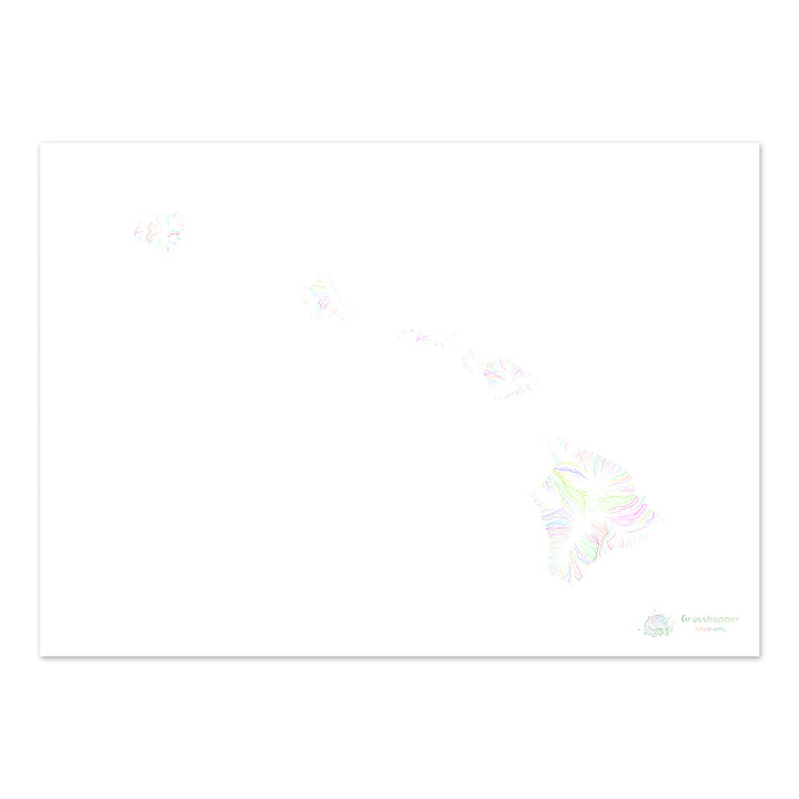 Havaí - Mapa da bacia hidrográfica, pastel sobre branco - Impressão de belas artes