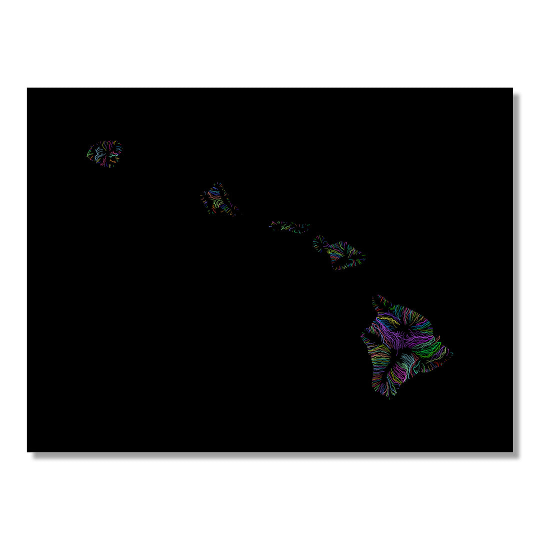 Hawaii - River basin map, rainbow colours - Wall Art