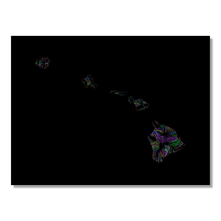 Hawaii - River basin map, rainbow colours - Wall Art
