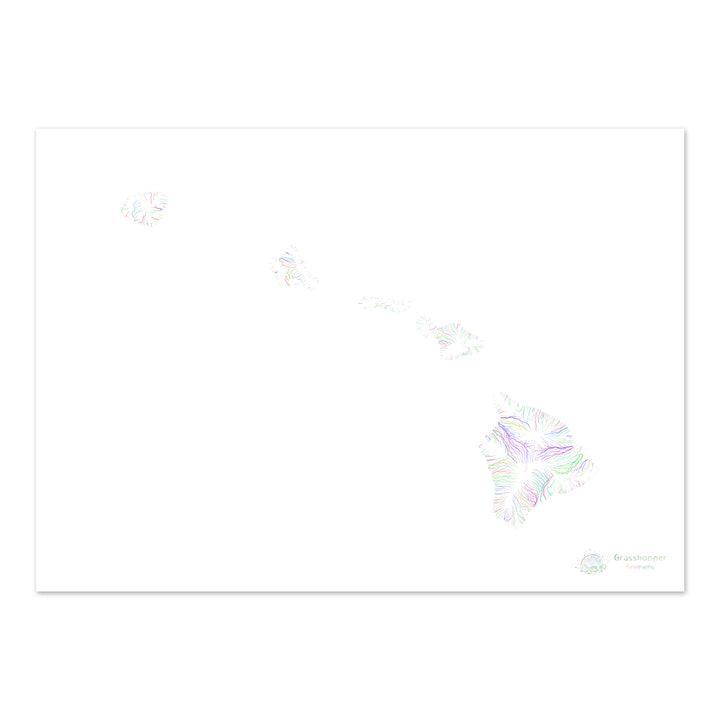 River basin map of Hawaii, rainbow colours on white Fine Art Print