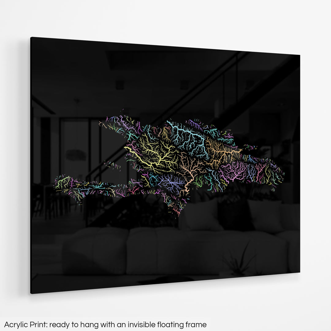 Hispaniola - River basin map, pastel colours - Wall Art