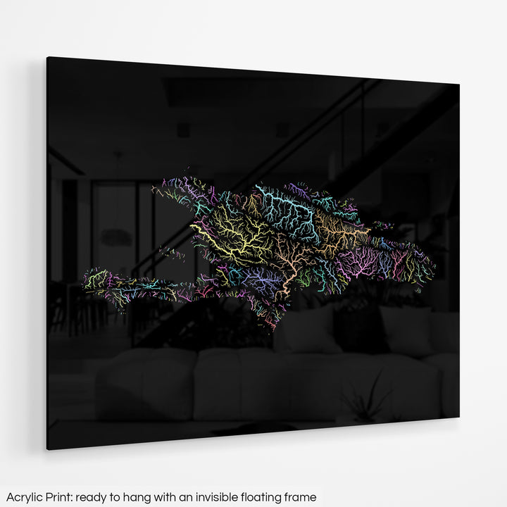 Hispaniola - River basin map, pastel colours - Wall Art
