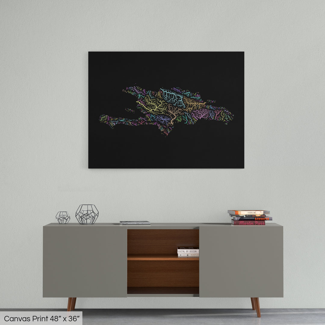 Hispaniola - River basin map, pastel colours - Wall Art