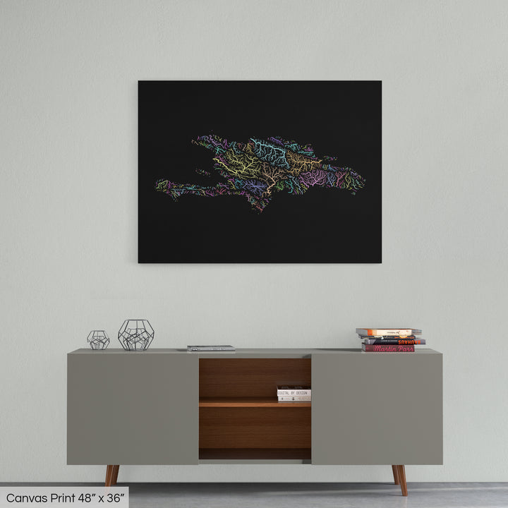 Hispaniola - River basin map, pastel colours - Wall Art
