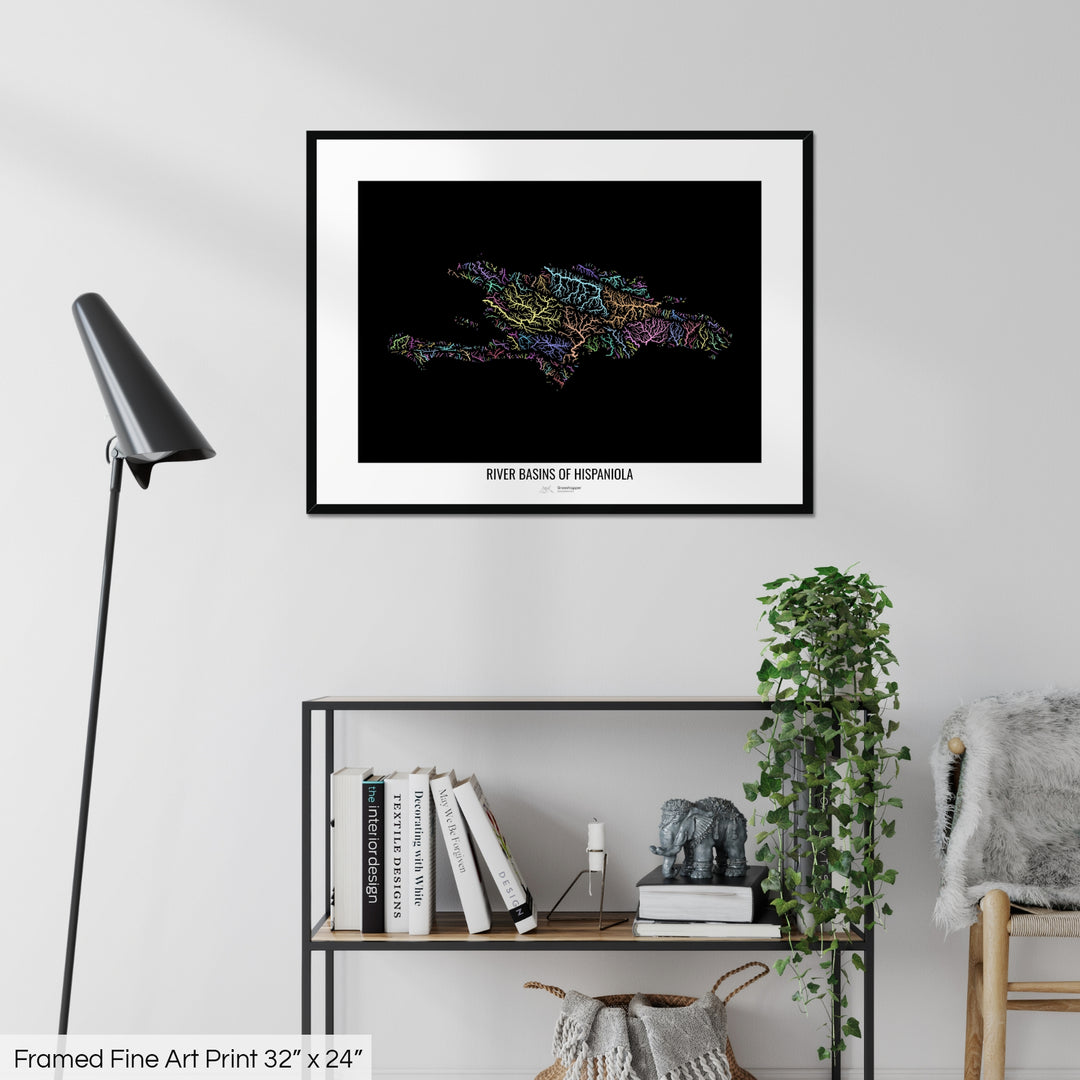 Hispaniola - River basin map, pastel colours - Wall Art