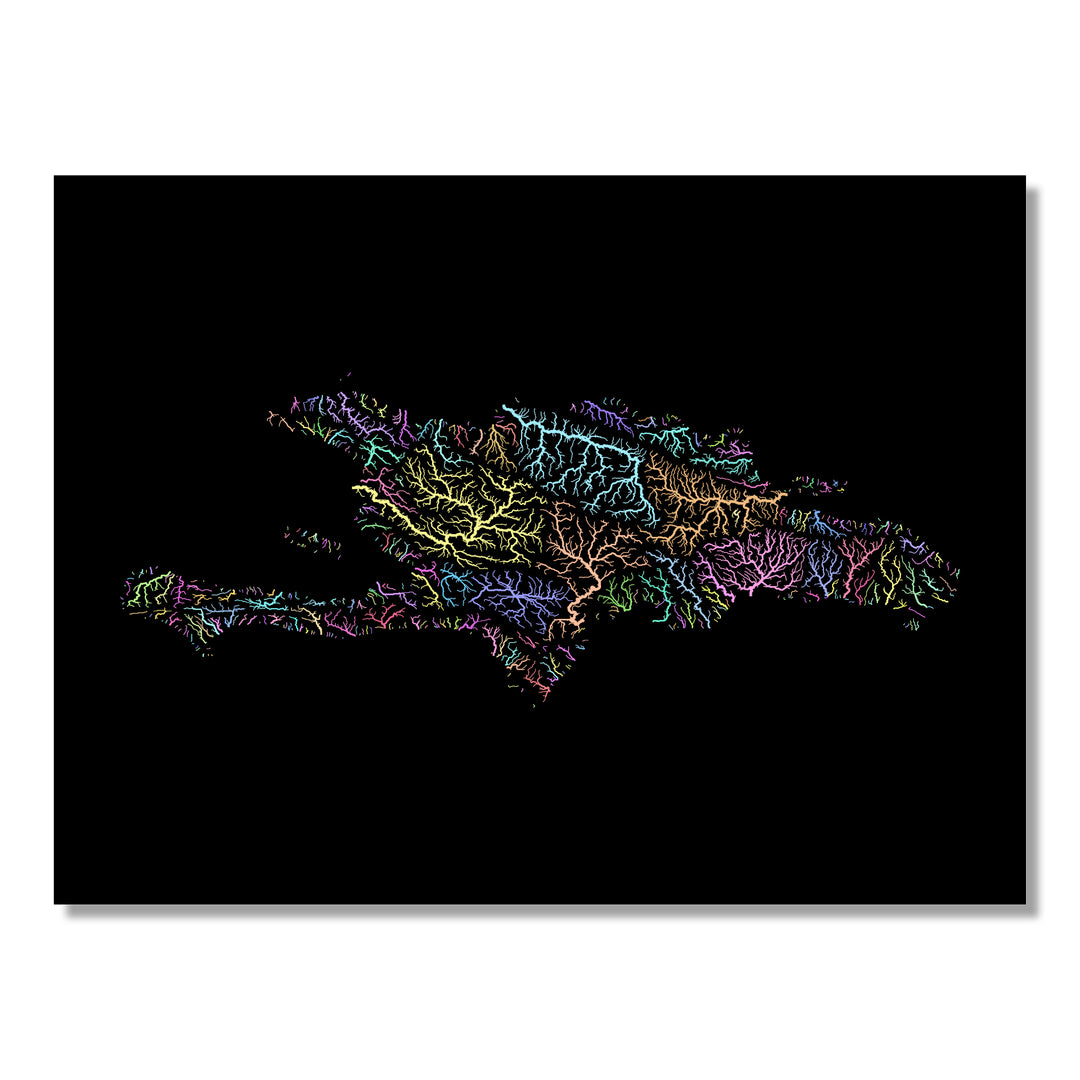 Hispaniola - River basin map, pastel colours - Wall Art