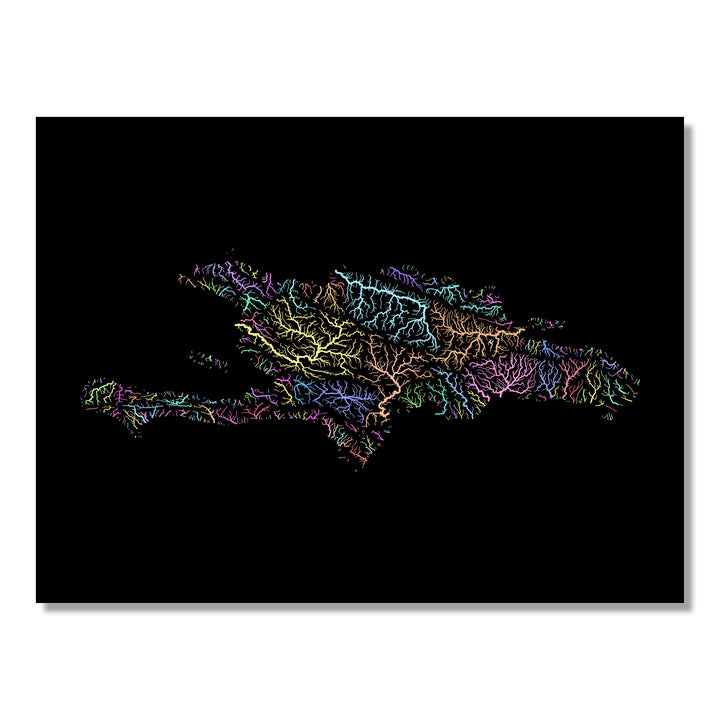 Hispaniola - River basin map, pastel colours - Wall Art
