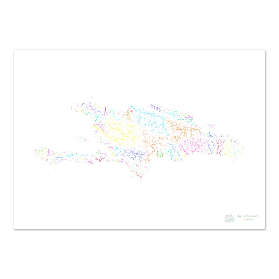 River basin map of Hispaniola, pastel colours on white - Fine Art Print