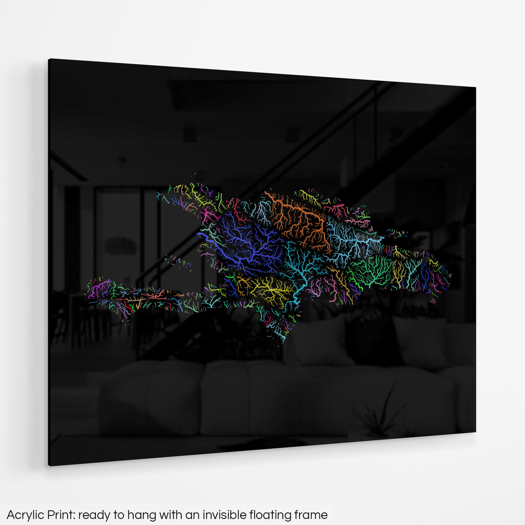 Hispaniola - River basin map, rainbow colours - Wall Art