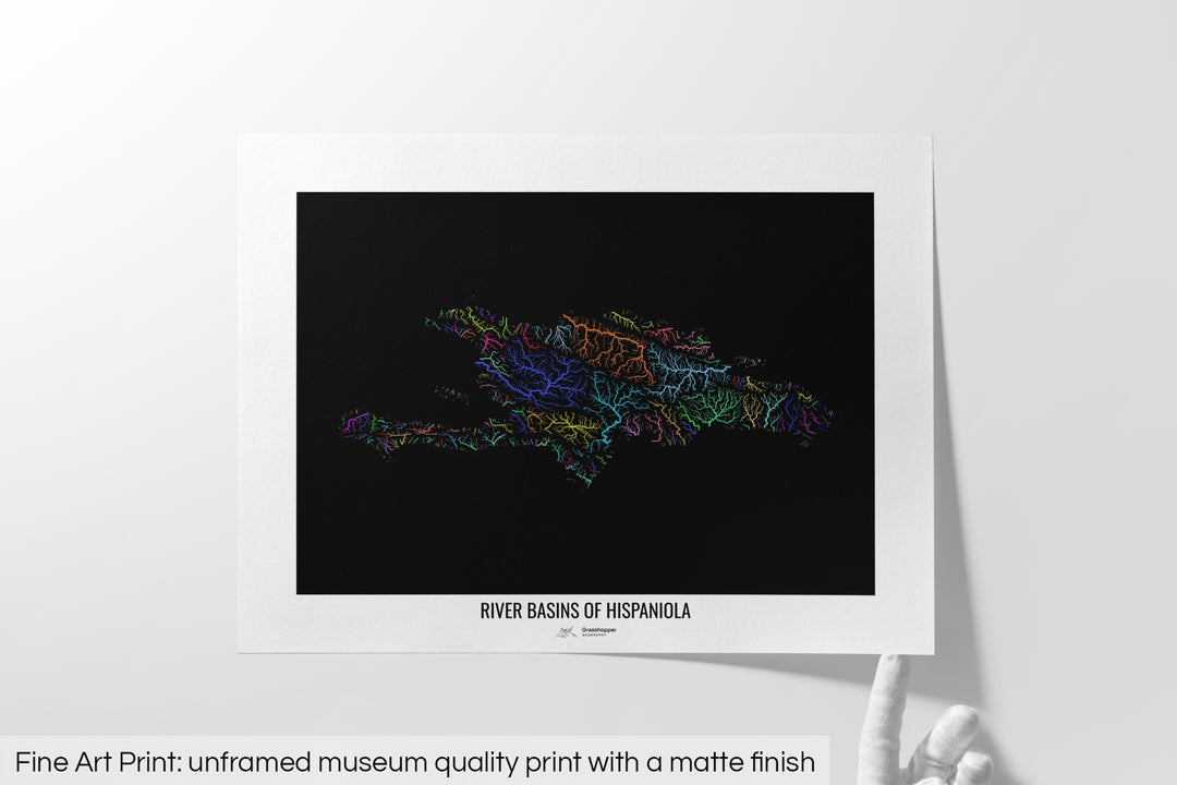 Hispaniola - River basin map, rainbow colours - Wall Art