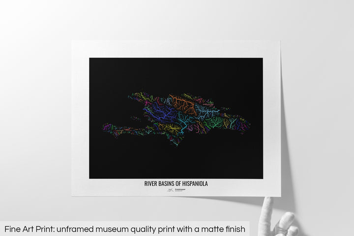 Hispaniola - River basin map, rainbow colours - Wall Art