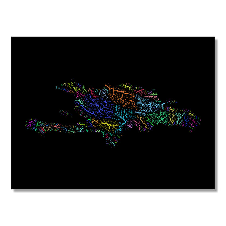 Hispaniola - River basin map, rainbow colours - Wall Art
