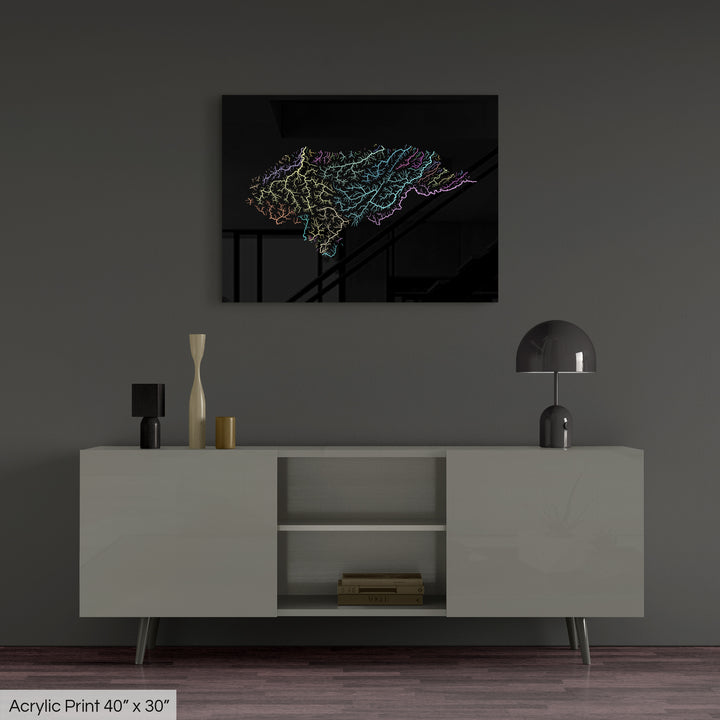 Honduras - River basin map, pastel colours - Wall Art
