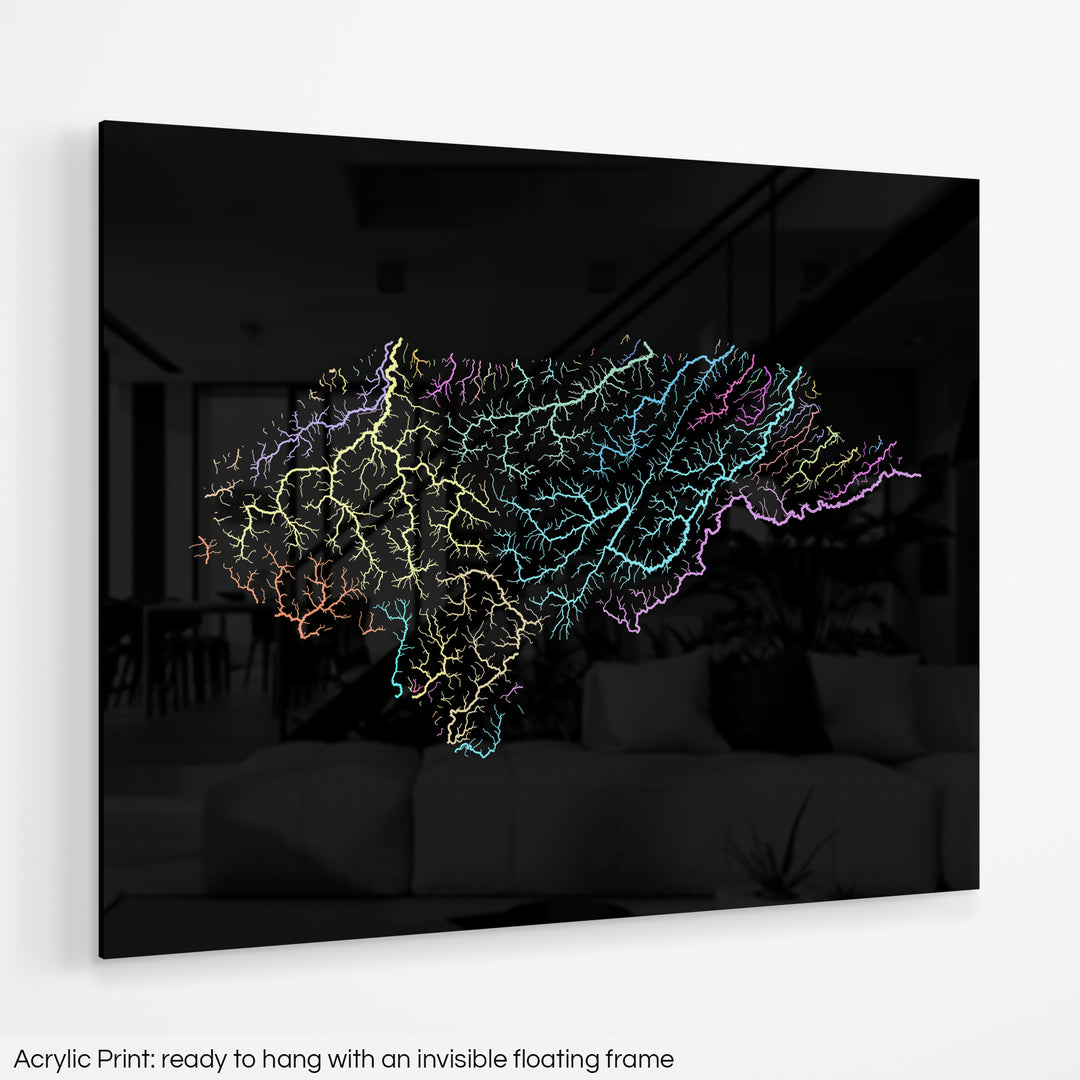 Honduras - River basin map, pastel colours - Wall Art