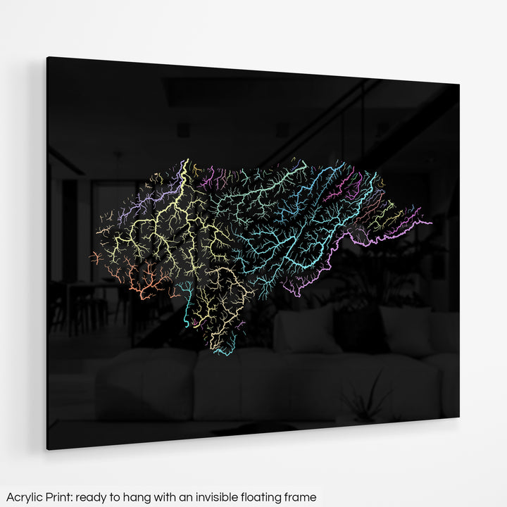 Honduras - River basin map, pastel colours - Wall Art