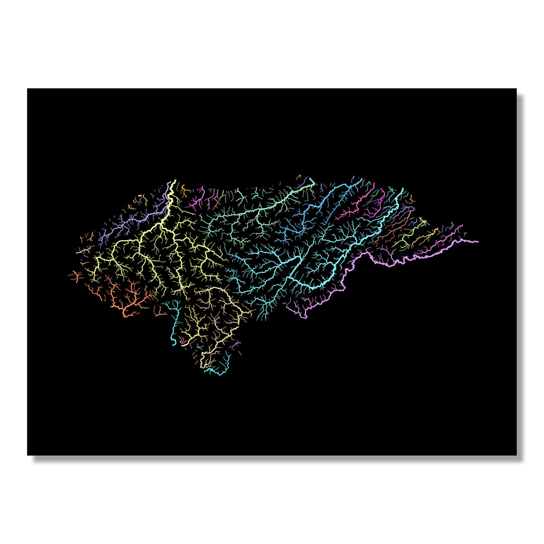 Honduras - River basin map, pastel colours - Wall Art