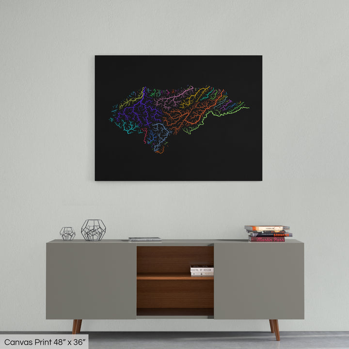 Honduras - River basin map, rainbow colours - Wall Art