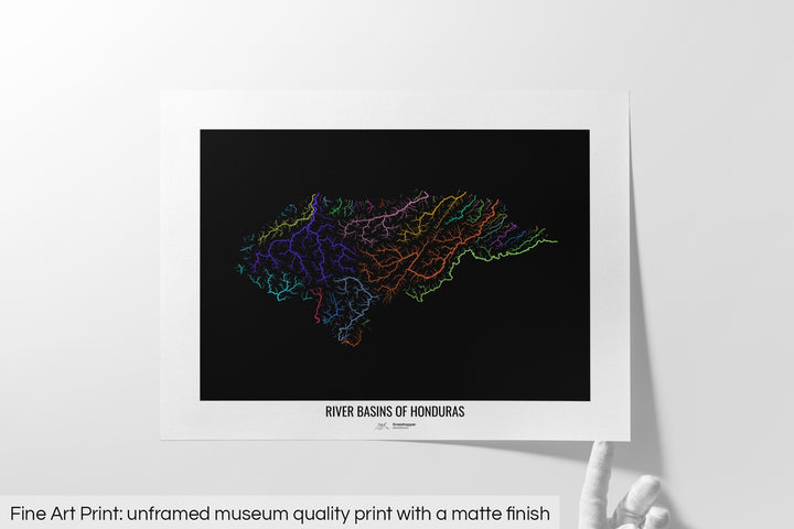 Honduras - River basin map, rainbow colours - Wall Art