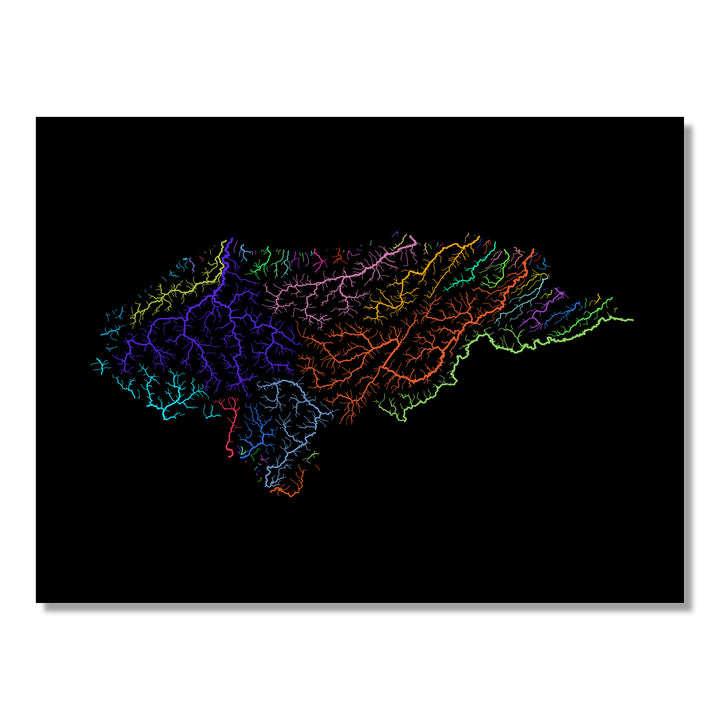 Honduras - River basin map, rainbow colours - Wall Art