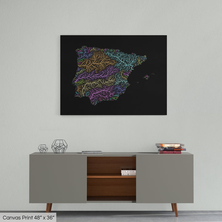 Iberia - River basin map, pastel colours - Wall Art