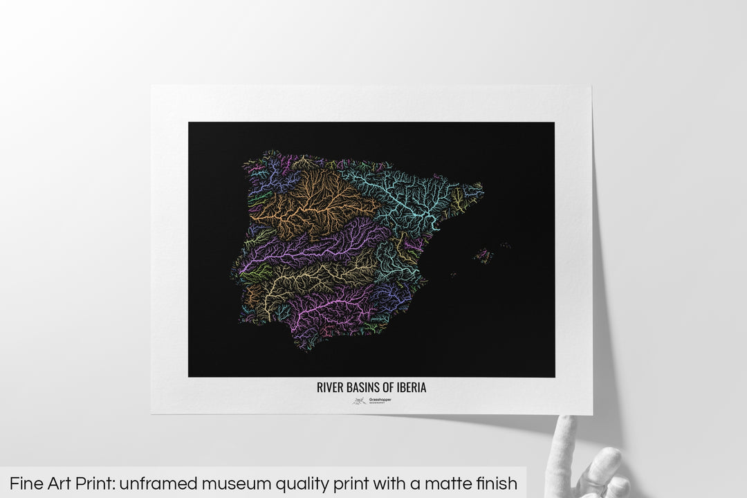 Iberia - River basin map, pastel colours - Wall Art