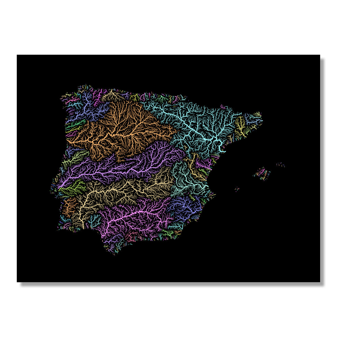 Iberia - River basin map, pastel colours - Wall Art