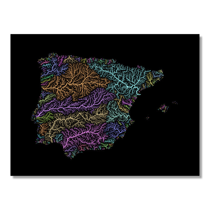 Iberia - River basin map, pastel colours - Wall Art