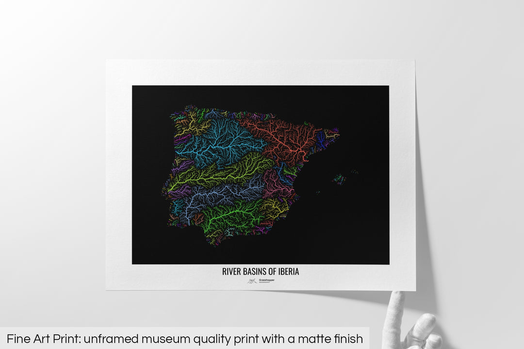 Iberia - River basin map, rainbow colours - Wall Art