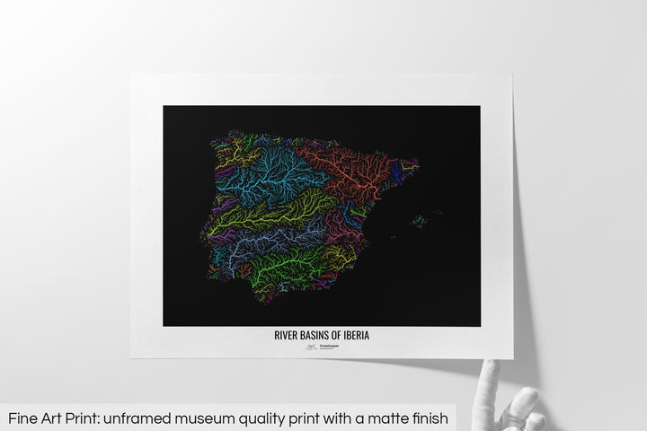Iberia - River basin map, rainbow colours - Wall Art