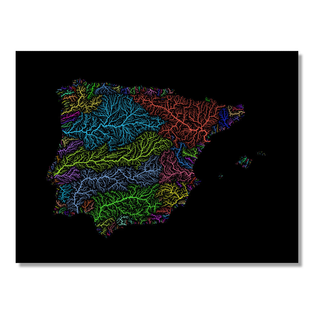 Iberia - River basin map, rainbow colours - Wall Art