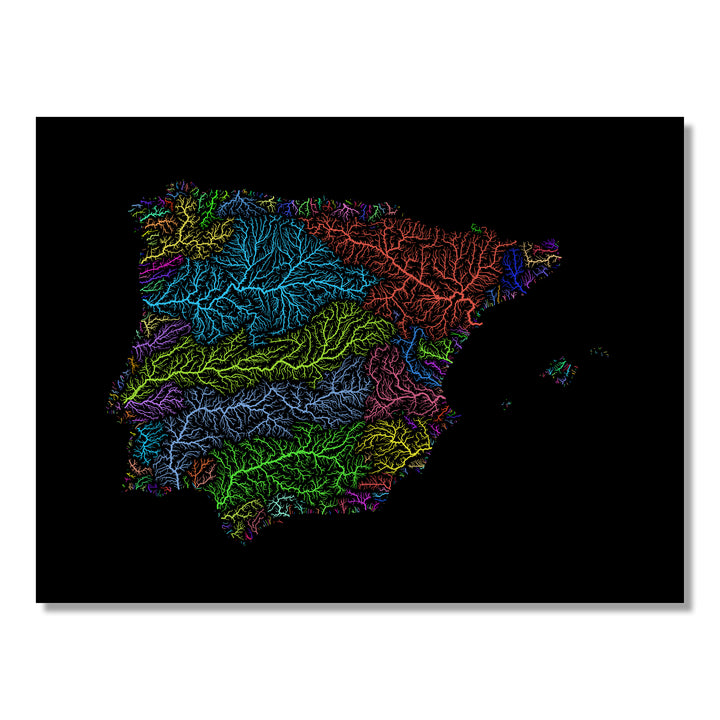 Iberia - River basin map, rainbow colours - Wall Art