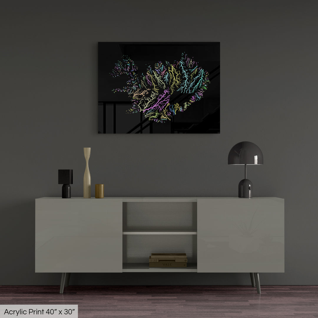 Iceland - River basin map, pastel colours - Wall Art
