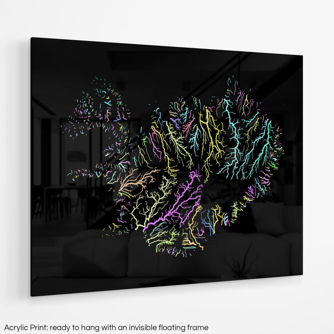 Iceland - River basin map, pastel colours - Wall Art