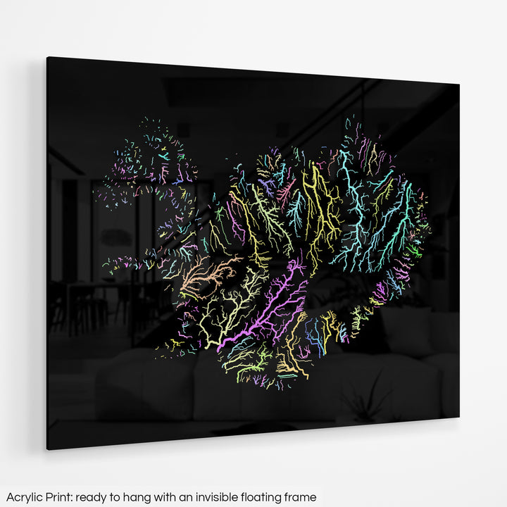 Iceland - River basin map, pastel colours - Wall Art
