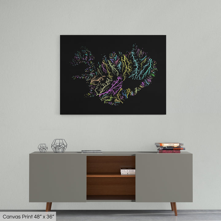 Iceland - River basin map, pastel colours - Wall Art
