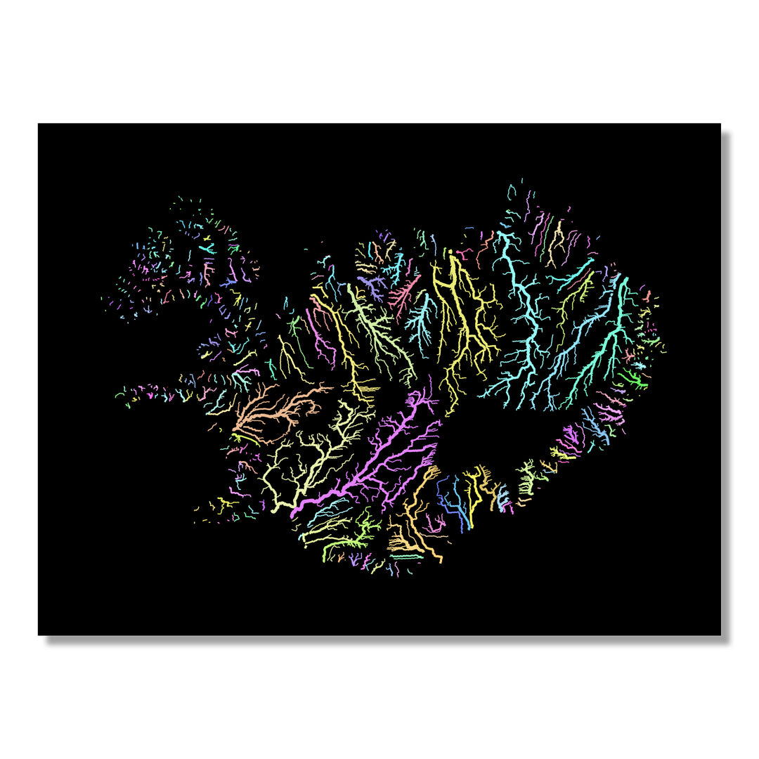 Iceland - River basin map, pastel colours - Wall Art