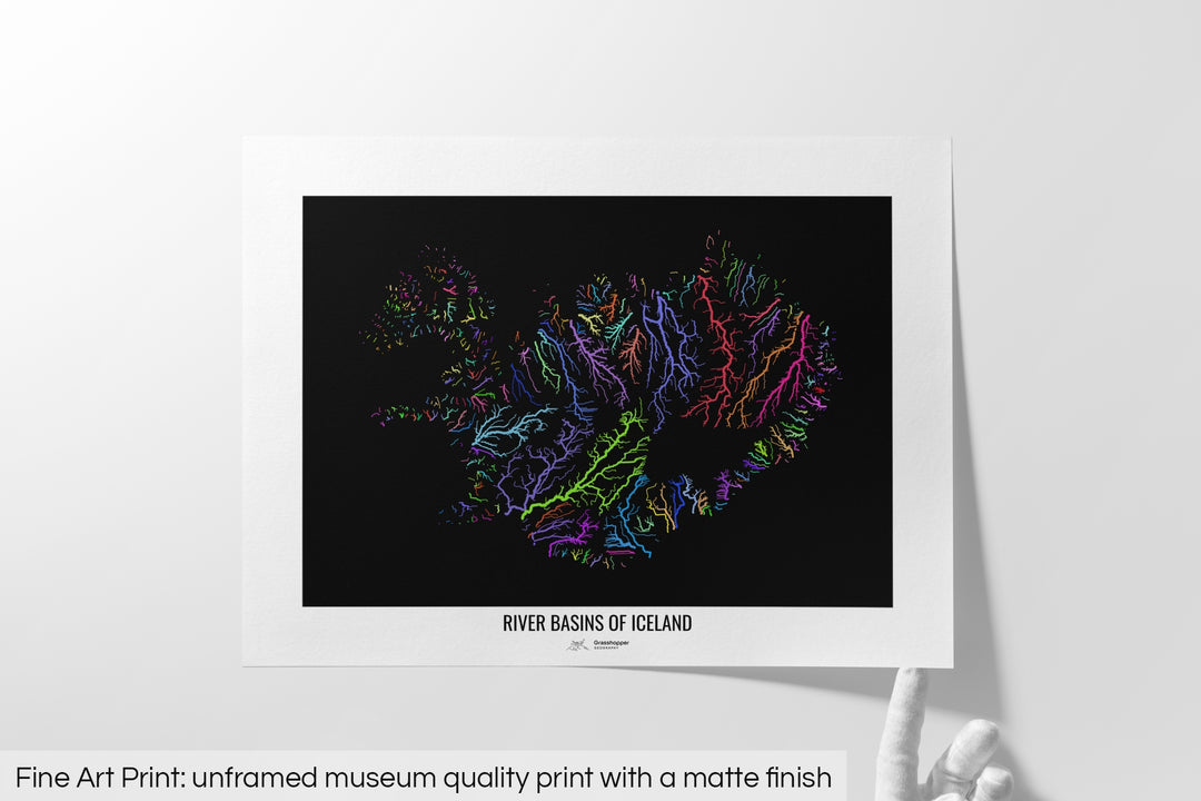 Iceland - River basin map, rainbow colours - Wall Art