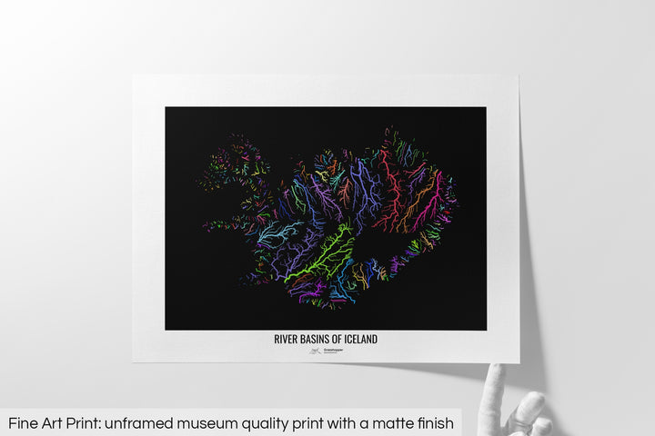 Iceland - River basin map, rainbow colours - Wall Art