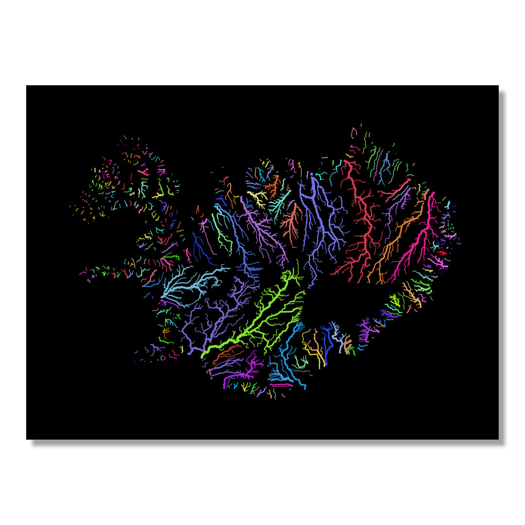 Iceland - River basin map, rainbow colours - Wall Art
