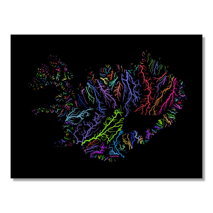Iceland - River basin map, rainbow colours - Wall Art