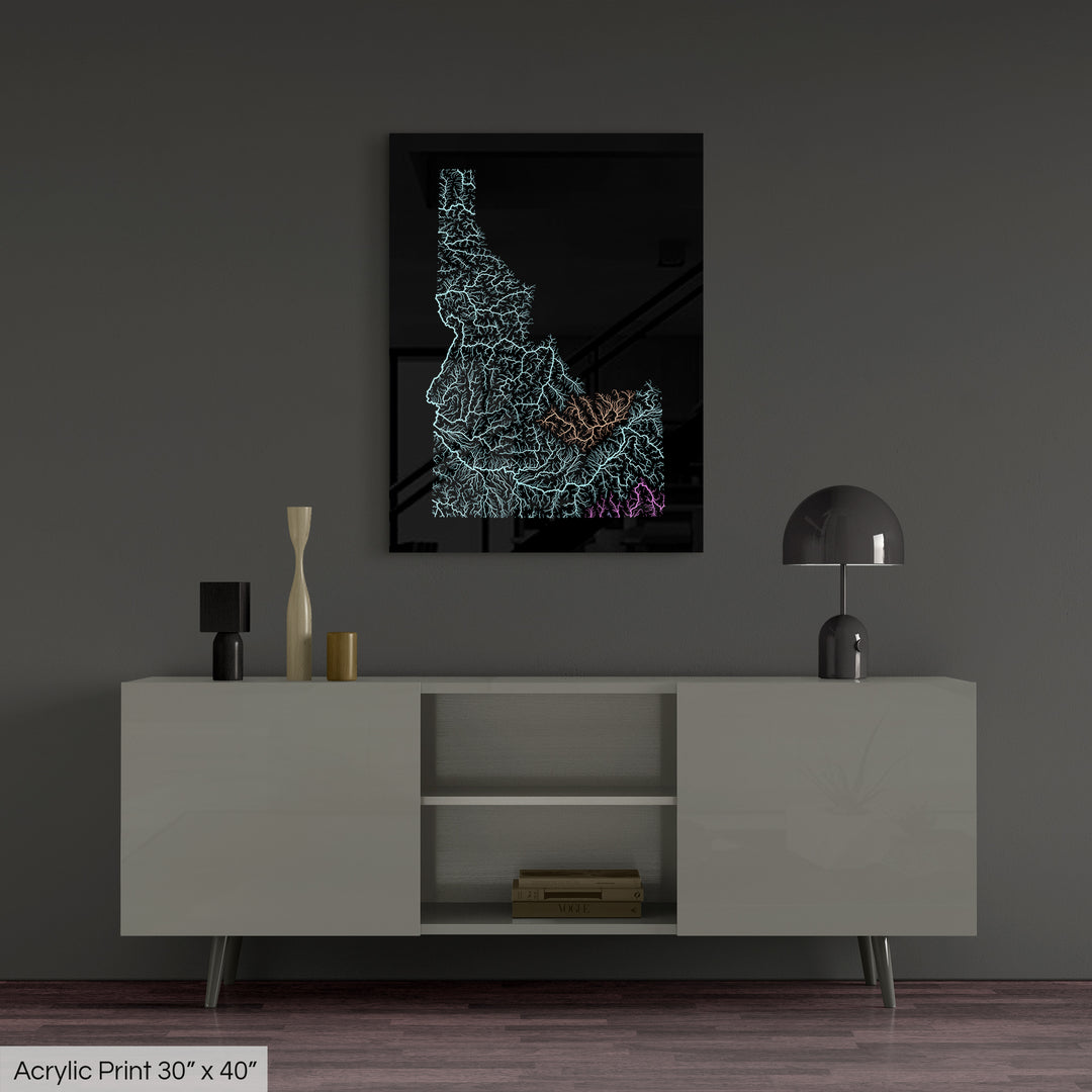 Idaho - River basin map, pastel colours - Wall Art