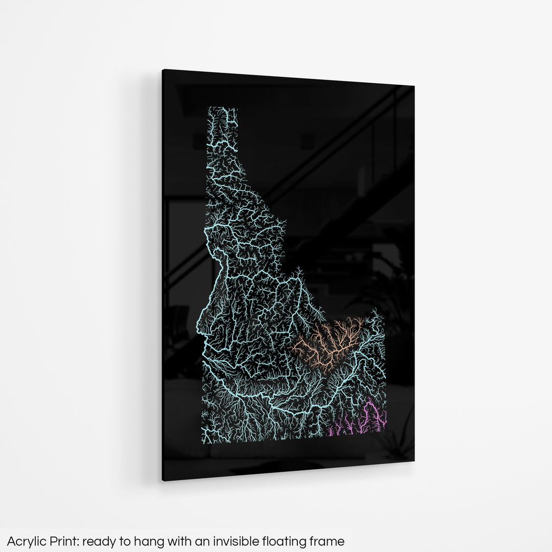 Idaho - River basin map, pastel colours - Wall Art
