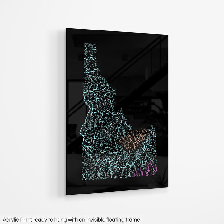 Idaho - River basin map, pastel colours - Wall Art
